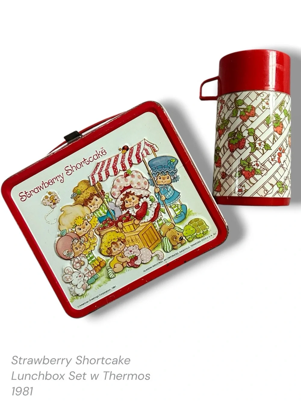 Vintage 1981 Original Strawberry Shortcake Aladdin Metal Lunchbox & Thermos Set